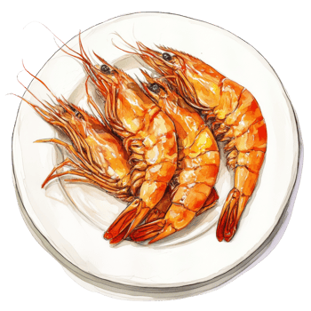 Three Cooked Prawns on a White Plate png
