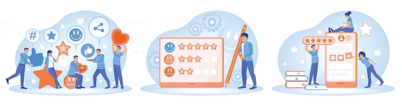 Customer feedback concept with stars and mood emoticons on social media. vector