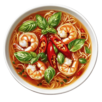 Spicy Shrimp Noodle Soup with Basil and Chili Peppers png