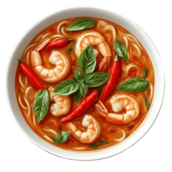 Spicy Shrimp Noodle Soup with Basil and Chili png