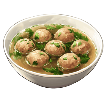 Delicious Meatball Soup in a Bowl with Parsley png