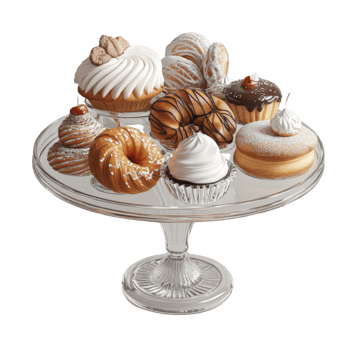 Assorted Delicious Pastries and Cakes on a Glass Stand png