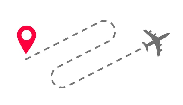 Plane flight way path trace or track airplane route destination flat cartoon illustration, dashed line of fly trip vector