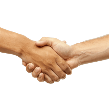 Two hands clasped in a firm handshake symbolizing agreement partnership and collaboration, png