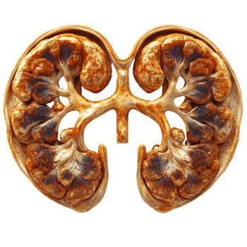 Detailed view of healthy human kidney structure illustrating nephrons and blood vessels for educational purposes isolated on transparent background. png