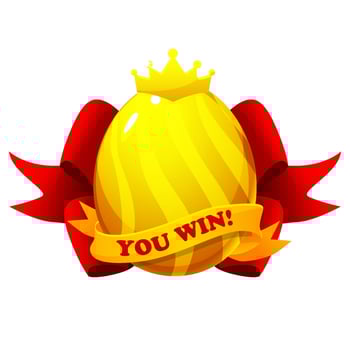 Easter Egg award, Golden egg with ribbons and text YOU WIN. Game badge symbol vector