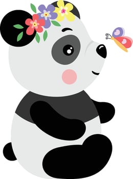 Panda with Flowers and Butterfly vector