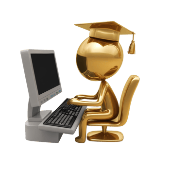 Golden Graduate Uses Computer for Online Learning png