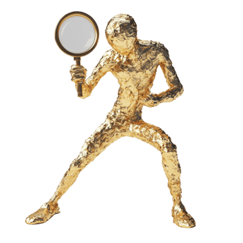 Golden Figure Holding Magnifying Glass Investigates png