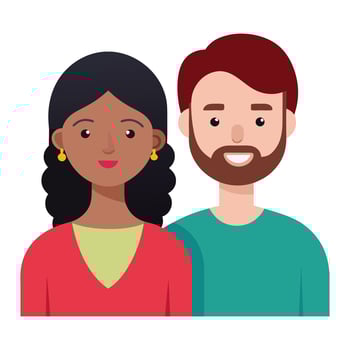 a man and woman are standing together in front of a white background vector