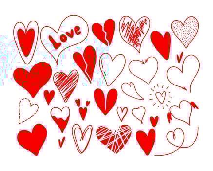 Set of Hearts. Hand drawn hearts isolated. vector