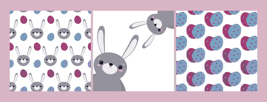 Easter. Set of posters. Seamless pattern with rabbit. vector