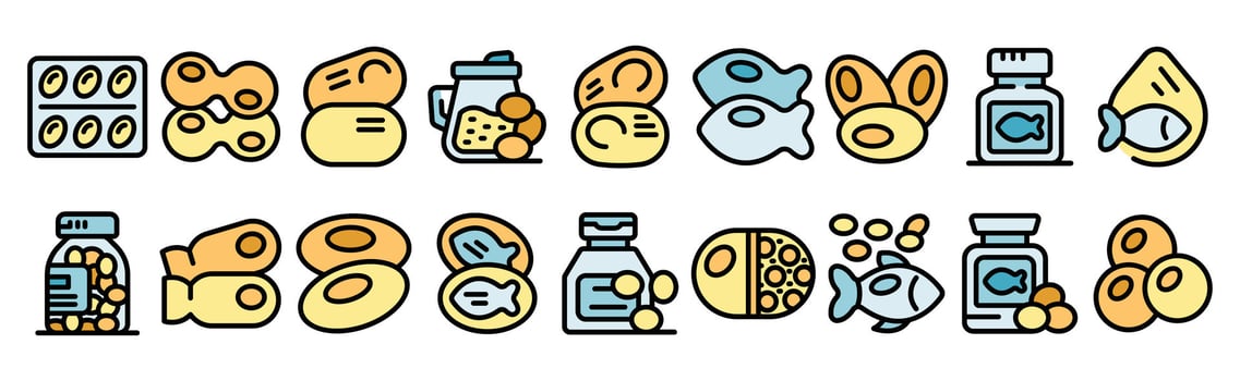 Different forms of fish oil supplements providing essential nutrients for health benefits vector