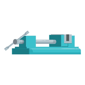 Bench vise gripping metal rod, illustration of metalworking tool vector