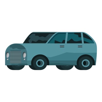 Futuristic abandoned car showing signs of damage and decay, side view vector