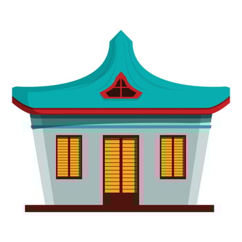 Traditional asian house with teal roof and wooden door vector