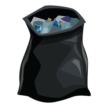 Black plastic trash bag overflowing with recyclable waste vector