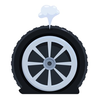 Flat tire emitting smoke and going down slowly after puncture vector