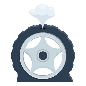 Flat tire losing air with smoke coming out from hole vector