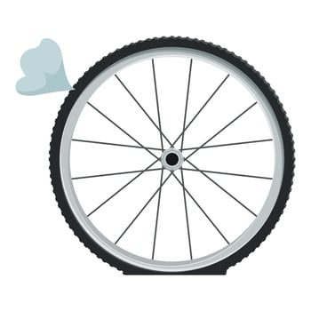 Flat bicycle tire losing air with smoke cloud vector