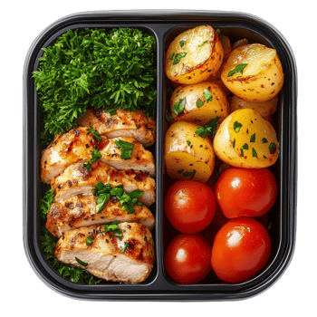 Delicious Grilled Chicken with Herbs and Roasted Vegetables Meal png