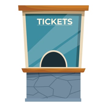Ticket booth selling tickets for events and transportation with arch window and stone base vector