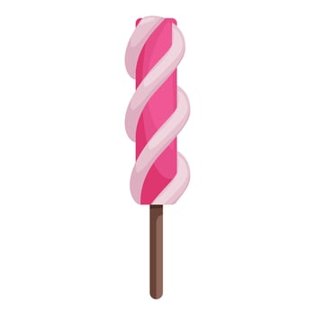 Delicious pink ice cream wrapped in white cream on wooden stick vector