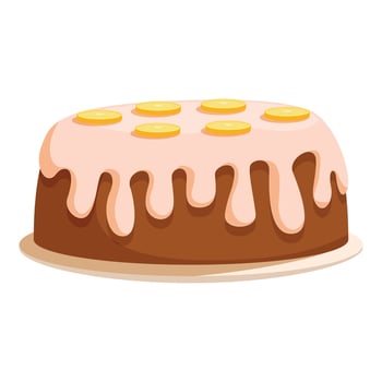 Delicious banana cake with pink frosting dripping on a plate vector