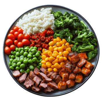 Colorful and Healthy Meal with Rice Meat and Fresh Vegetables png
