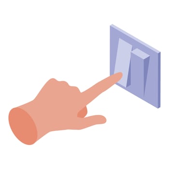 Hand turning on light switch in isometric view vector