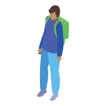 Young male student standing with backpack, isometric view vector