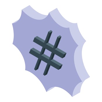 Hashtag symbol floating on a purple speech bubble is representing social media trends vector