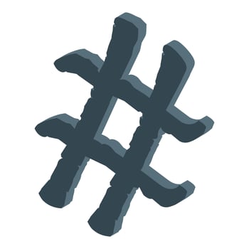 3d number sign hashtag symbol exhibiting rough texture vector