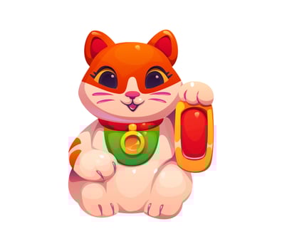 Cartoon Maneki Neko lucky cat holding gold plaque vector