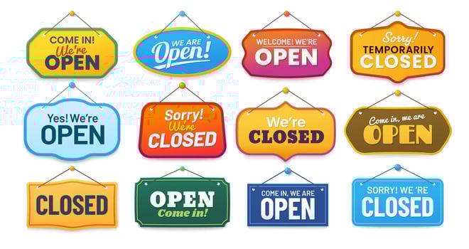 Open and closed shop board signs, signboards set vector