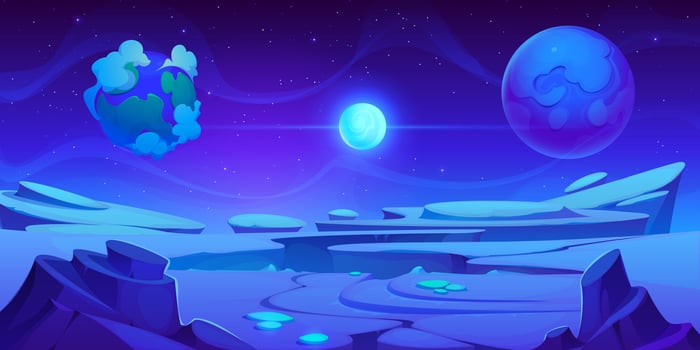 Frozen ice blue space planet landscape background vector