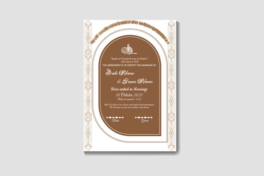 A wedding invitation card with a brown frame vector