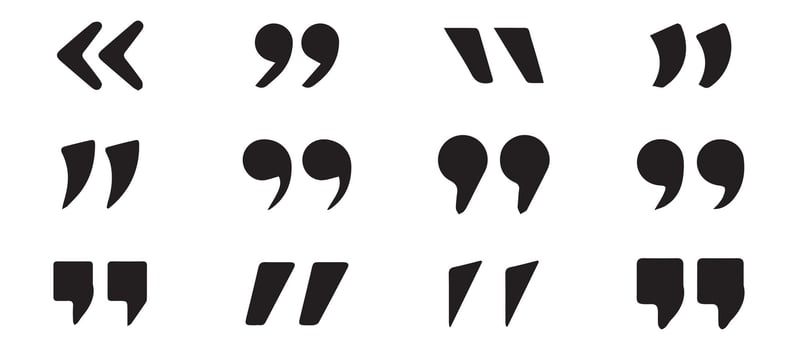 Quotemarks outline, speech marks, inverted commas or talking marks collection vector