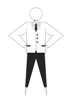 Geometric businessman suit with circular head black and white 2D line character. Workplace identity. Individual professional figure isolated outline personage. Monochromatic spot illustration vector