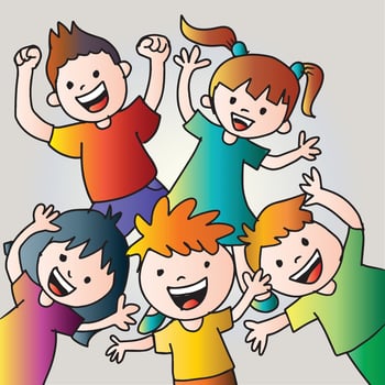 illustration of a group of happy kids jumping. vector
