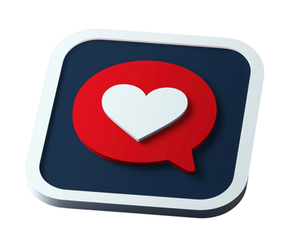 Love technology transparent image. Heart icon in speech bubble square button isolated cutout 3d render. Romantic communication. Dating app match cut out clipart design element png