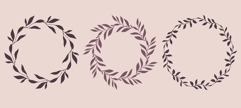 Floral Wreaths Set. Trendy Laurel wreaths with leaves and branches silhouette. Hand drawn silhouettes of branches. Botanical Line Art. Hand drawn graphics. Elegant wedding invitations, save the date vector