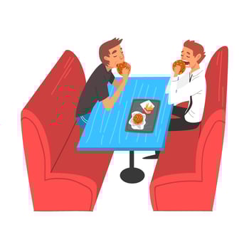 Boys Eating Burgers in Food Court in Shopping Mall Illustration vector