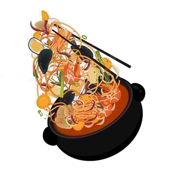 Illustration Logo Clipart Levitation Jjamppong Korean Spicy Seafood Noodle Soup vector