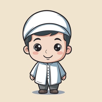 cartoon illustration of a smiling Muslim boy wearing traditional clothing Perfect for children's books websites or greeting cards. vector