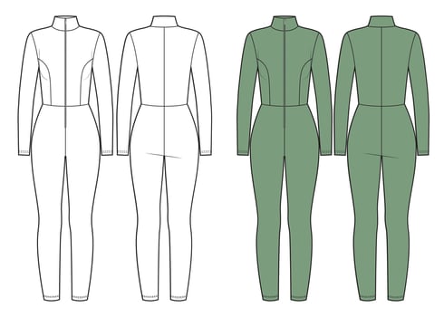 Jersey sport jumpsuit with zipper technical sketch vector