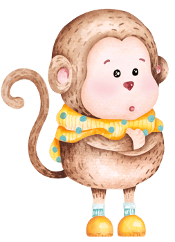 Cartoon monkey in scarf.Suitable for decorating cards, posters.For children.For winter New Year's Day and Christmas.Cute animal.Hand drawn with watercolor. png