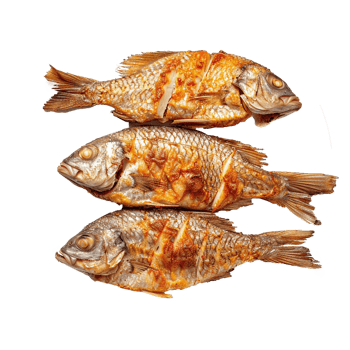 Three golden brown fried fish a delicious meal png