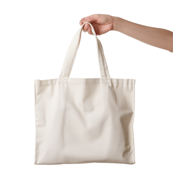 Hand holding a beige tote bag simple design mockup png