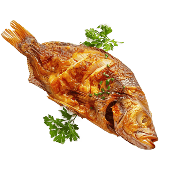 Roasted fish garnished with parsley and chives delicious meal png